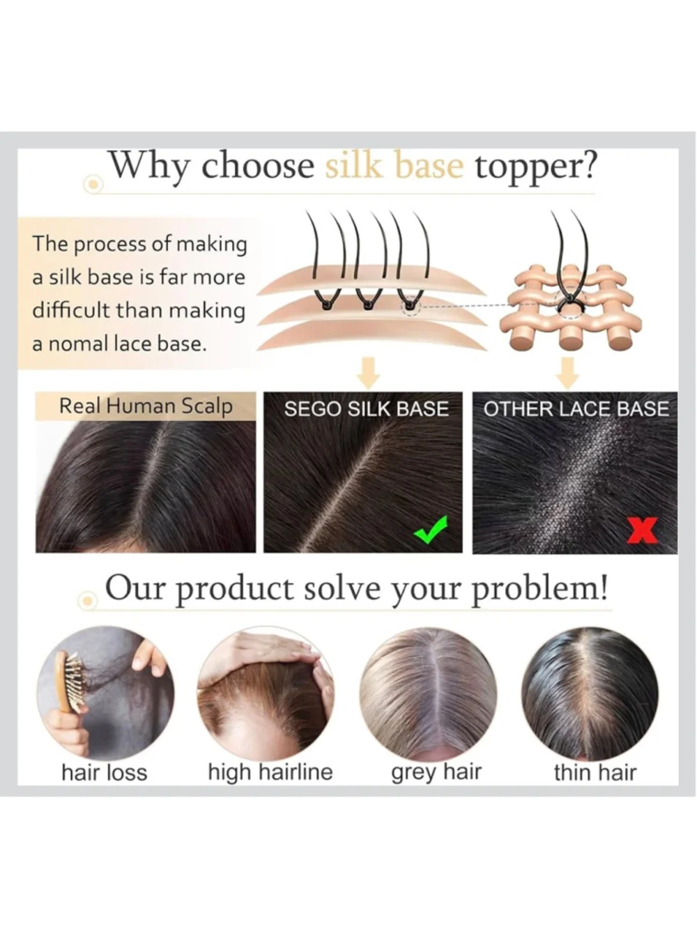 SEGO Dark Brown Human Hair Topper Wiglet - Picture 5 of 16